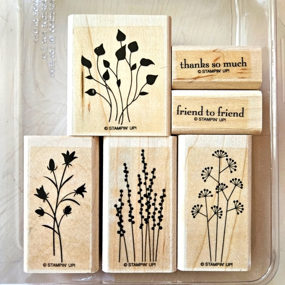 Stampin Up! Pocket Silhouettes Set 6 Rubber Stamps Wood Flowers Friend Thanks - Picture 1 of 5